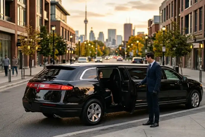 Richmond Hill airport limo service with luxury black car and professional chauffeur at airport terminal